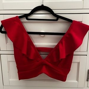 PrettyLittleThing Red Ruffle Crop Top